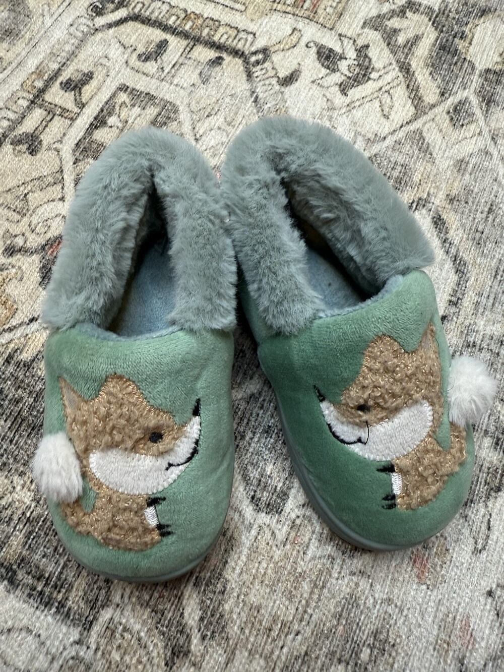 Toddler Fluffy Little Kids House Slippers Fox Sz 6 Toddler Green